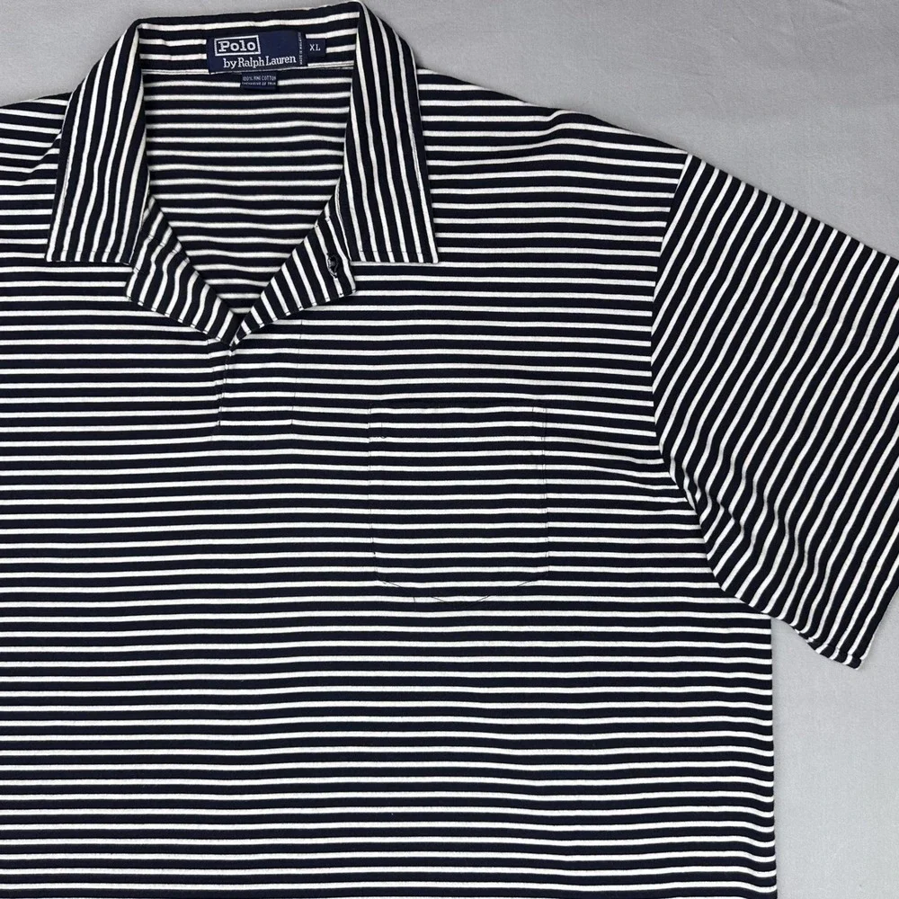 Polo Ralph Lauren Polo Shirt XL Navy White Stripe Cotton Pocket Classic Fit Pony
